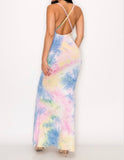Tie Dye Print Sleeveless Body Con Maxi Dress