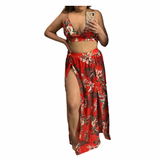 Two Piece Palms Red Skirt Set